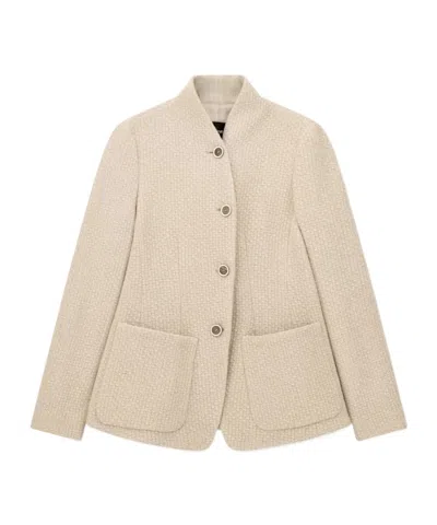 Emporio Armani High-neck Virgin Wool Blazer With A Jacquard Knit Effect In Multi