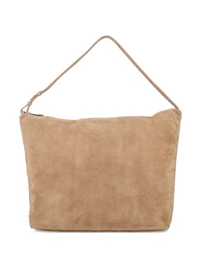 Emporio Armani Hobo Large Chain Soft Suede In Brown