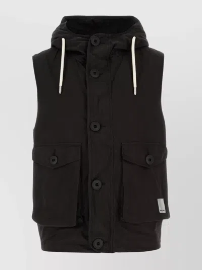 Emporio Armani Hood Drawstring Cotton Blend Vest In Black