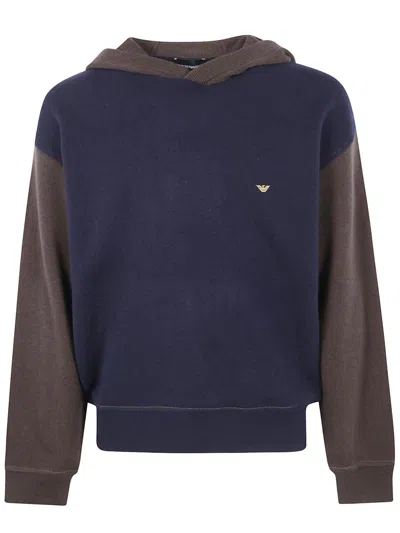 Emporio Armani Hooded Bicolor Sweater Clothing In Blue