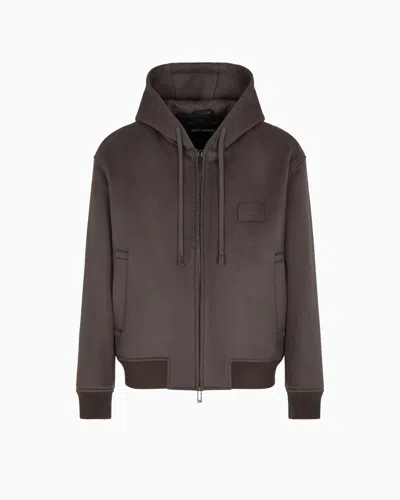 Emporio Armani Hooded Blouson In Virgin Wool Cloth In Brown