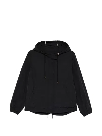 Emporio Armani Hooded Nylon Jacket Drawstring Hem Cuffs In Black