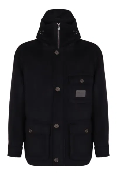 Emporio Armani Hooded Cotton Parka In Black