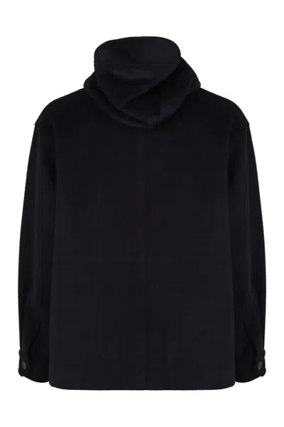 Emporio Armani Hooded Cotton Parka In Blue