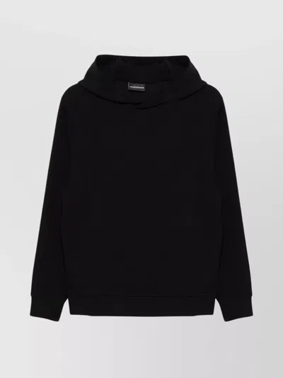 Emporio Armani Hooded Cotton Sweater Ribbed Cuffs In Black