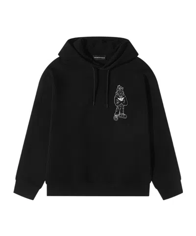 Emporio Armani Hooded Decal Hoodie In Black