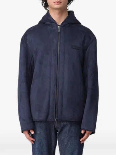 Emporio Armani Hooded Faux-suede Jacket In Blue