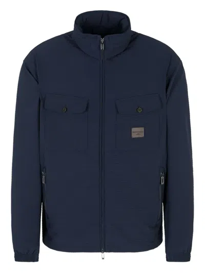 Emporio Armani Hooded Flap-pocketed Lightweight Jacket In Blue