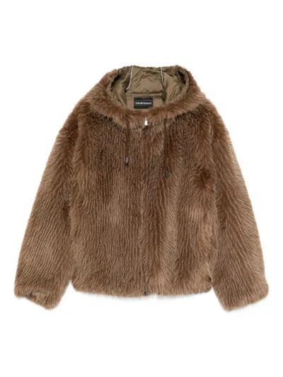 Emporio Armani Hooded Jacket In Brown