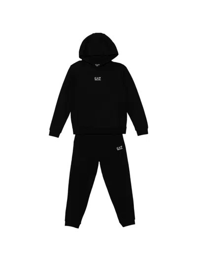 Emporio Armani Kids' Hooded Logo-detail Tracksuit Set In Black
