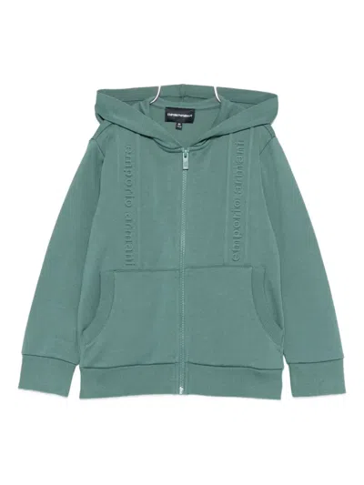 Emporio Armani Kids' Hooded Logo-detail Zip-up Sweatshirt In Green