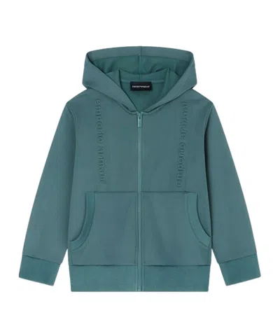 Emporio Armani Kids' Hooded Logo-detail Zip-up Sweatshirt In Green