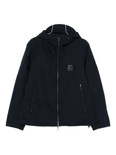 Emporio Armani Hooded Logo-patch Jacket In Black