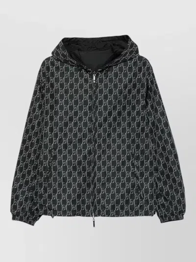 Emporio Armani Hooded Nylon Bomber Jacket Elasticated Hem In Black