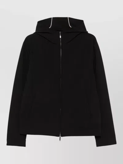Emporio Armani Hooded Nylon Jacket Long Sleeves Pockets In Black