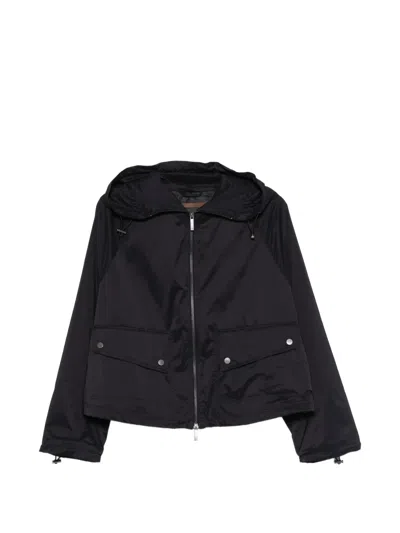 Emporio Armani Hooded Nylon Jacket Short Length Drawstring In Black