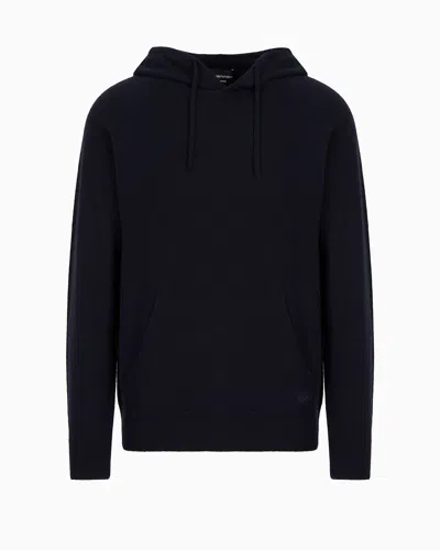 Emporio Armani Hooded, Pure Cashmere Jumper In Blue