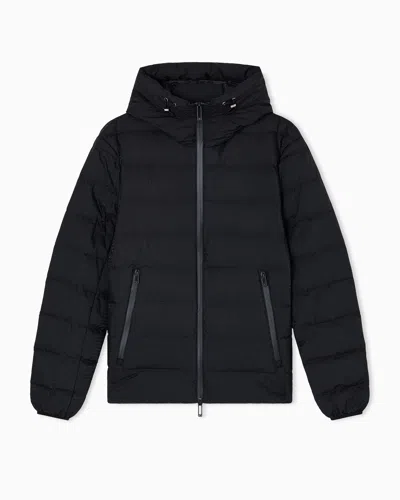 Emporio Armani Hooded, Quilted-nylon Down Jacket With Jacquard Logo Lettering In Black