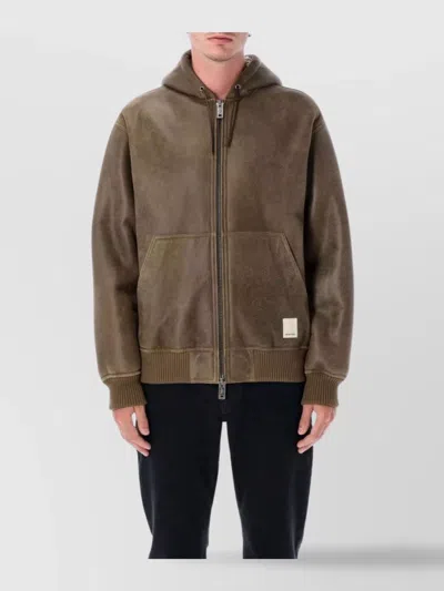 Emporio Armani Hooded Ribbed Hem Jacket In Brown
