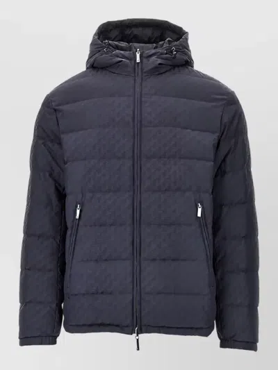 Emporio Armani Hooded Short Down Padded Coat In Blue
