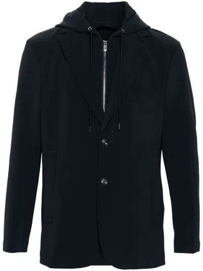 Emporio Armani Hooded Single-breasted Blazer Jacket In Blue