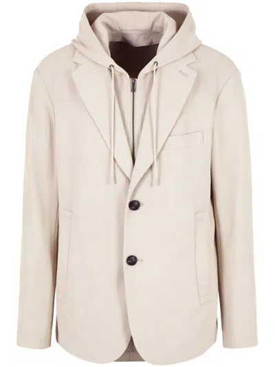 Emporio Armani Hooded Single-breasted Blazer Jacket In Dove Grey