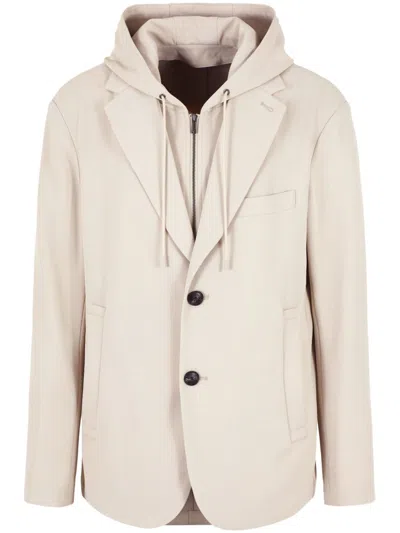 Emporio Armani Hooded Single-breasted Blazer Jacket In Gray