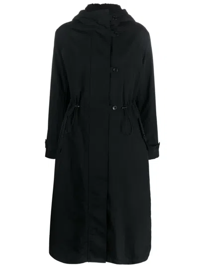 Emporio Armani Hooded Single-breasted Coat In Black