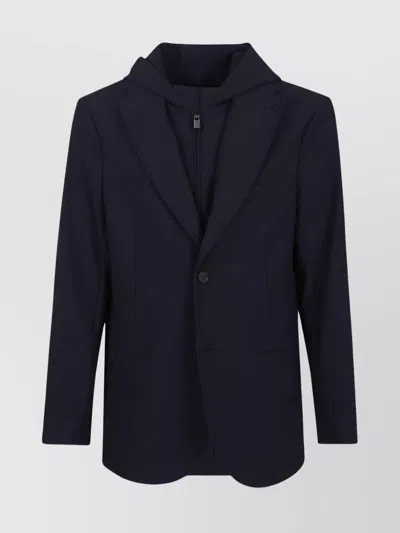 Emporio Armani Hooded Single-breasted Jacket Front Pockets In Iconico 0920 Blu Nav