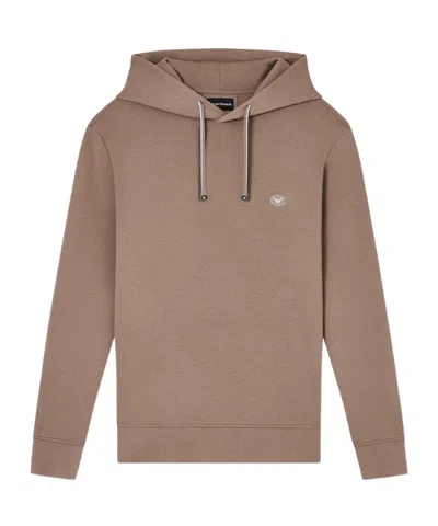 Emporio Armani Hooded Sweatshirt With Micro Logo Patch In Brown