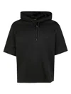 Emporio Armani Short Sleeved Hooded Woven Effect Jacquard Sweatshirt In Black