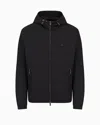 Emporio Armani Hooded, Water-repellent Nylon Blouson With Logo Patch In Black