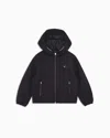Emporio Armani Hooded, Water-repellent Nylon Jacket With Logo Patch In Navy Blue