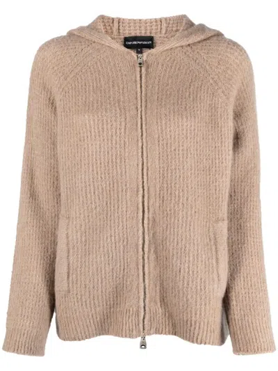 Emporio Armani Hooded Zip-front Cardigan In 中性色