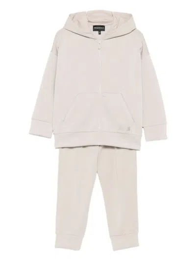 Emporio Armani Kids' Hooded Zip-up Tracksuit Set In Neutral