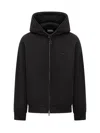 Emporio Armani Official Store Double-jersey Hooded Zip-up Sweatshirt With Velour Details In Nero