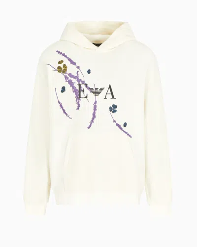 EMPORIO ARMANI BRUSHED JERSEY HOODED SWEATSHIRT WITH LAVENDER EMBROIDERY