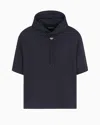 Emporio Armani Ribbed Short Sleeve Hoodie In Navy Blue
