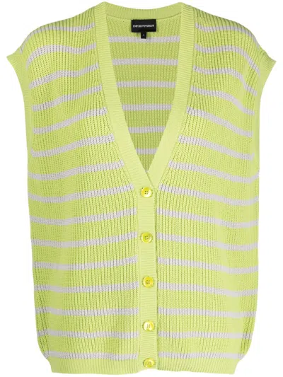 Emporio Armani Horizontal-stripe Print Knitted Top In Green