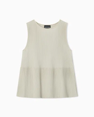 Emporio Armani Horizontal Striped Sweater In Viscose Blend In Neutral