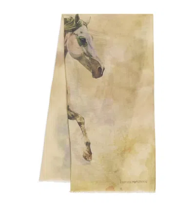 Emporio Armani Horse Print Scarf In Beige