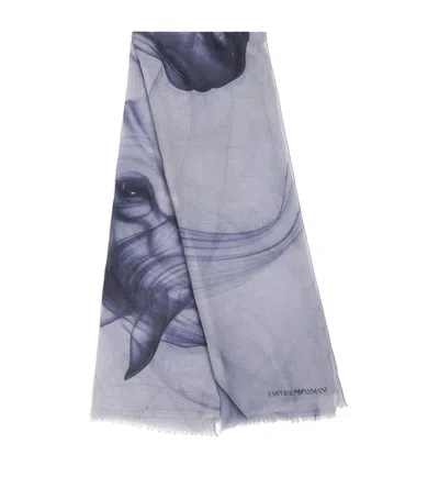 Emporio Armani Horse Print Scarf In Blue