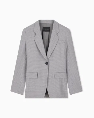 Emporio Armani Houndstooth Blazer In A Viscose And Virgin Wool Blend In Gray