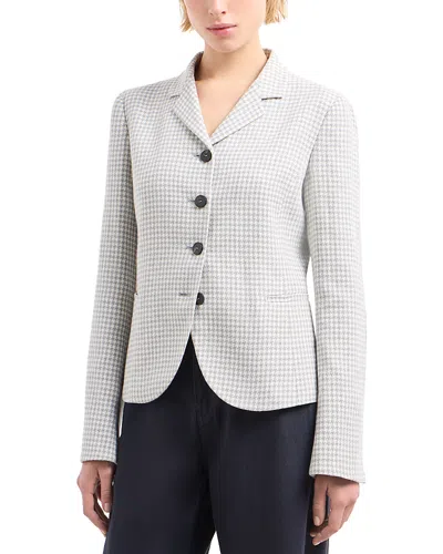 Emporio Armani Houndstooth Blazer In White/grey