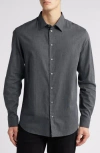Emporio Armani Houndstooth Check Cotton Button-up Shirt In Solid Medium Grey
