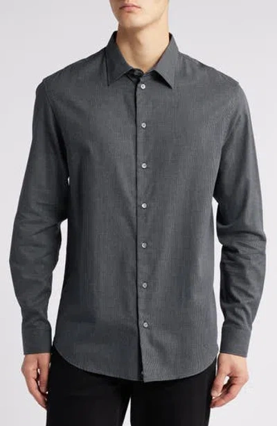 Emporio Armani Houndstooth Check Cotton Button-up Shirt In Solid Medium Grey