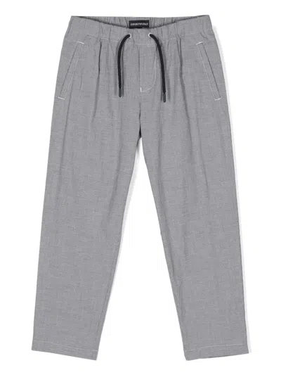 Emporio Armani Kids' Houndstooth Cotton-blend Trousers In Blue