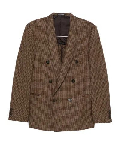 Emporio Armani Houndstooth Double-breasted Jacket In Brown