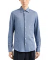 Emporio Armani Houndstooth Jersey Button Down Shirt In Blue