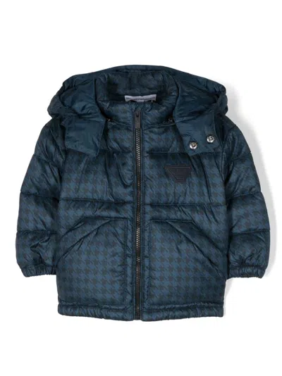 Emporio Armani Babies' Houndstooth-print Recycled Polyester Padded Jacket In Blue